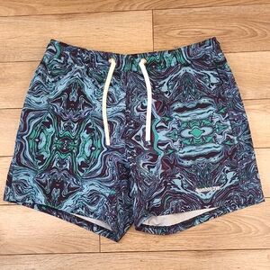 BAMBOO AVE Blue Green Paint‎ Splatter Large Mens Athletic Workout Shorts